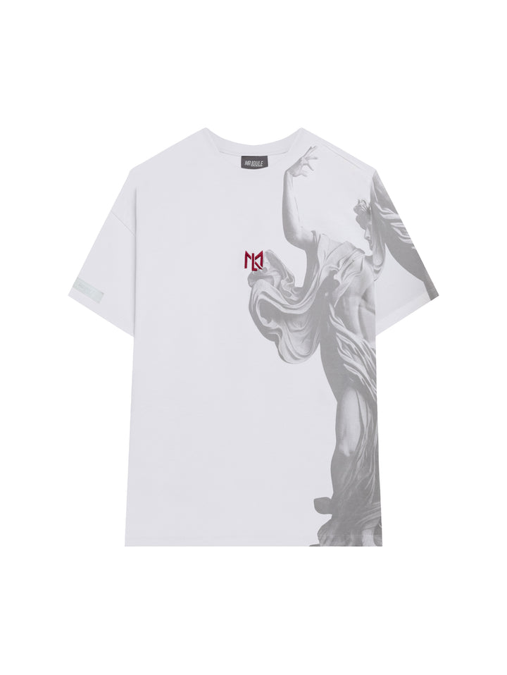 Camiseta Oversize con estampado de logo Rojo y diseño de figura de escultura