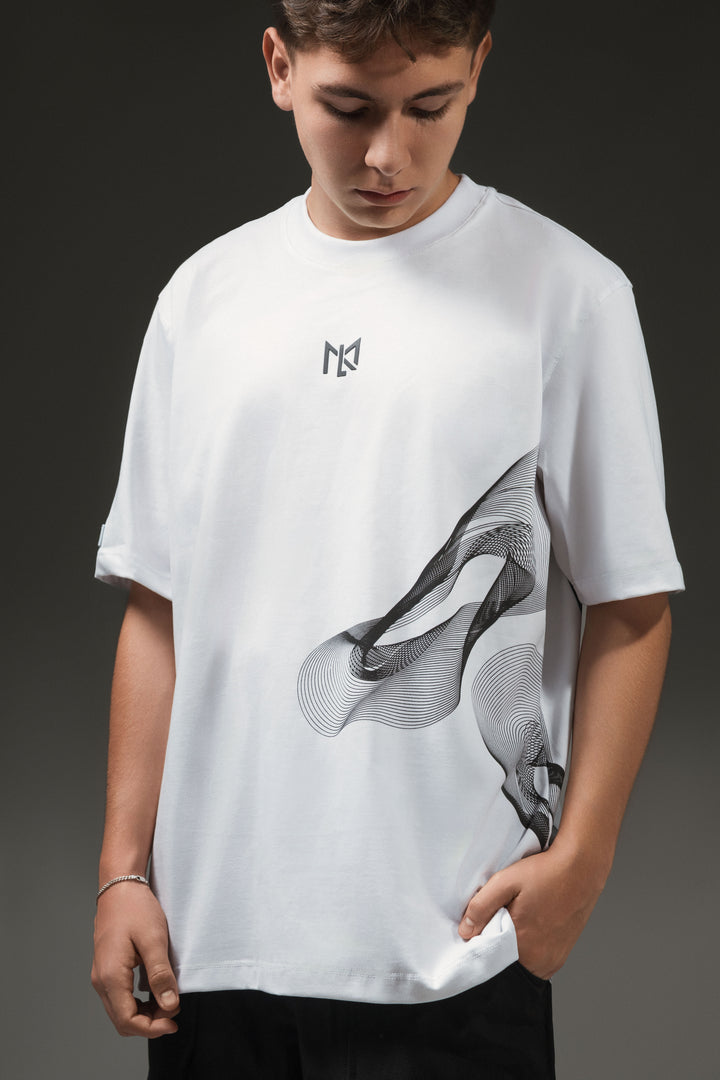 Camiseta Oversize Blanco 
con Estampado motion