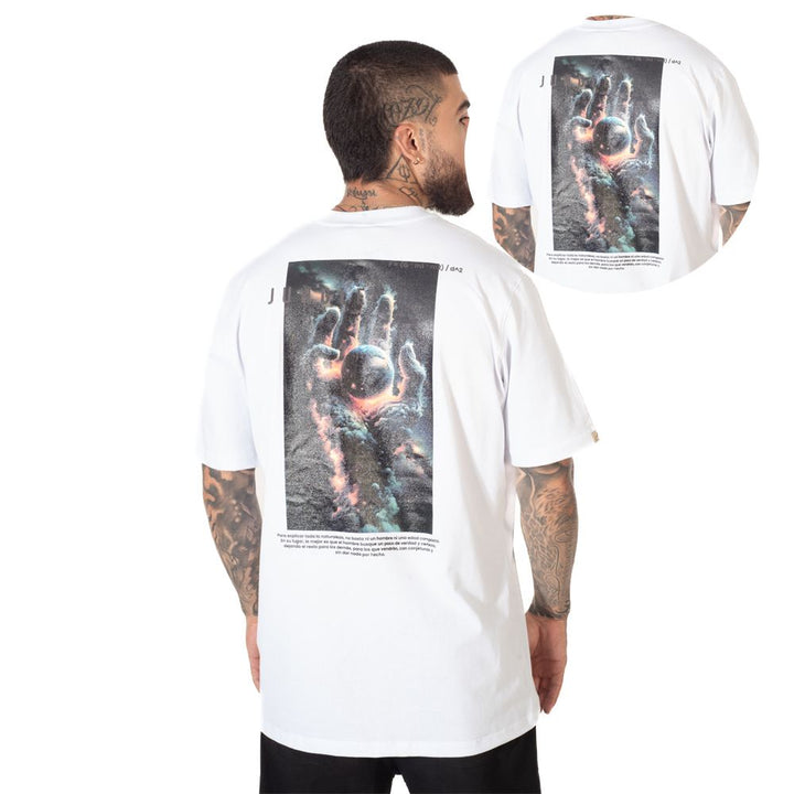 Camiseta Oversize Estampada Mano Fuego Color Blanco